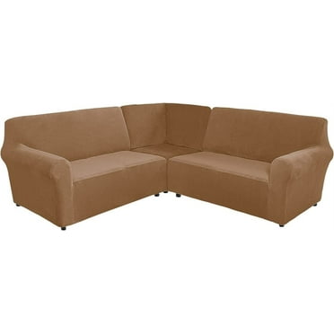 TOPCHANCES 3-Piece Velvet Recliner Sofa Covers, 7 Seat L-Shaped Corner Sofa Covers, Stretch Sectional Couch Slipcover ( Leather Brown )