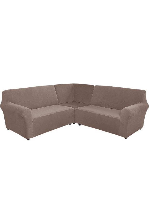 3-Piece Velvet Recliner Sofa Covers, 7 Seat L-Shaped Corner Sofa Covers, Stretch Sectional Couch Slipcover ( Taupe)