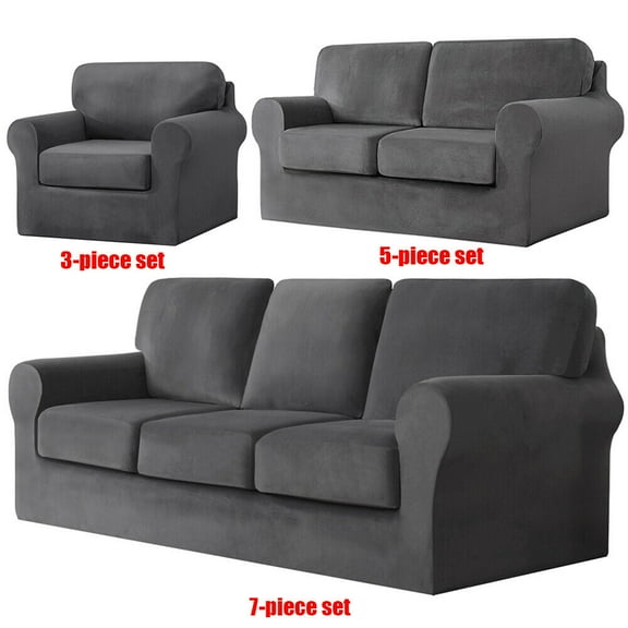 TOPCHANCES 3-Pieces Armchair Sofa Covers, Velvet Stretch Couch Slipcovers for 1 Cushion Sofa, Anti-Slip Furniture Slipcover with Separate Cushion Covers and Backrest Covers (Dark Grey)