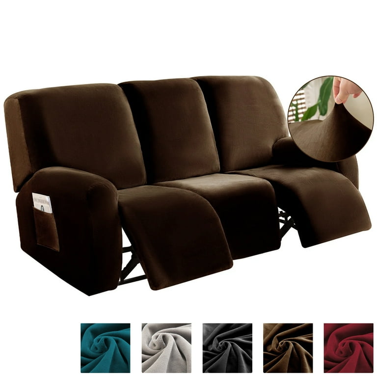 TOPCHANCES 3 Seats Recliner Sofa Slipcover 8 Pieces Recliner Cover with Side Pocket Non Slip 3 Cushion Couch Cover Furniture Protector Coffee