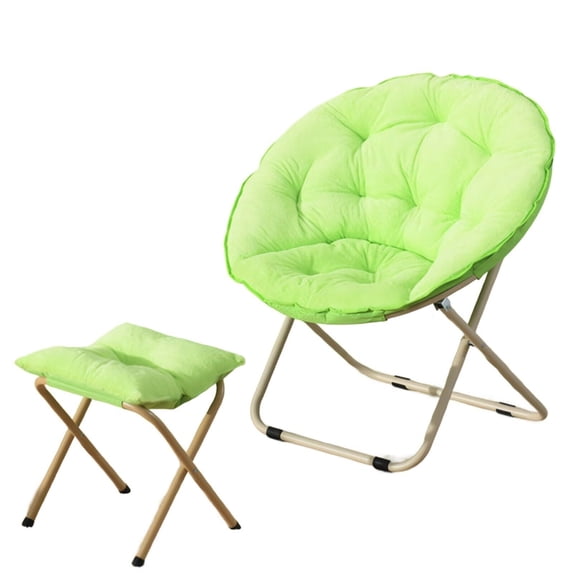 TOPCHANCES 31" Folding Saucer Chair, Collapsible Lounge Moon Chair with Ottoman, Green