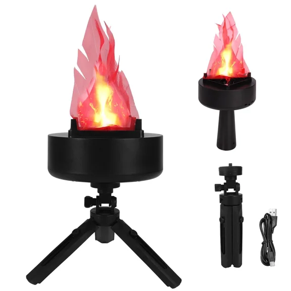 TOPCHANCES 3D Fake Flame Light USB Rechargeable Flameless Fire Lamp Realistic LED Flickering Flame Effect for Halloween, Christmas, Thanksgiving, Party Decor