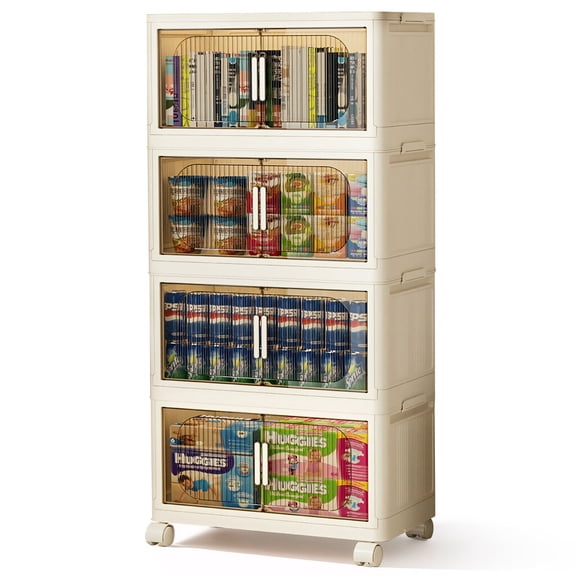 TOPCHANCES 4-Tier Plastic Storage Cart with Wheels, Rolling Storage Containers with Drawers, Plastic Drawer Organizer Cart for Bedroom Bathroom (Wide:50CM)