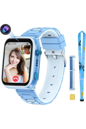 4G Kids Smart Watch, Kids Cell Phone Watch with GPS Tracker, 2-way Calling, SMS, Voice, Video, Face Unlock Function, Touch Screen Smart Watch for Boys Girls 3-15 (Blue)