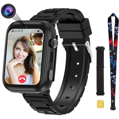 TOPCHANCES 4G Kids Smart Watch, Kids Cell Phone Watch with GPS Tracker, 2-way Calling, SMS, Voice, Video, Face Unlock Function, Touch Screen Smart Watch for Boys Girls 3-15 (Black)