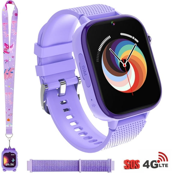 TOPCHANCES 4G Smart Watch for Boys Girls, 1.83in Touch Screen Kids Smartwatch with Games, Two-way Voice Calls, SOS Call, SMS function (Purple)