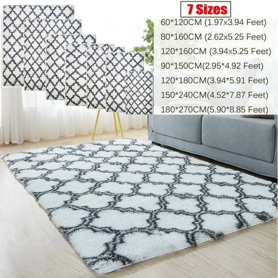 TOPCHANCES 4x5.2 Feet Luxury Shag Area Rug Modern Indoor Plush Fluffy Rugs, Extra Soft and Comfy Carpet, Geometric Moroccan Rugs for Bedroom Living Room Girls Kids Nursery,Light Grey/White