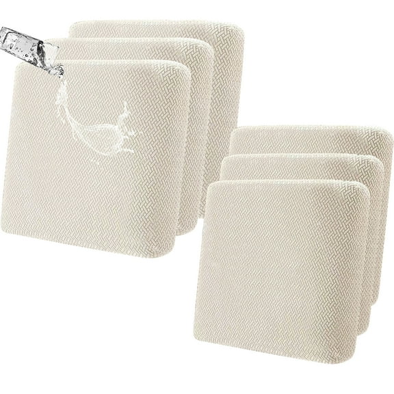 Topchances Waterproof Stretch 6-Piece Solid Polyester Cushion Slipcover, Beige