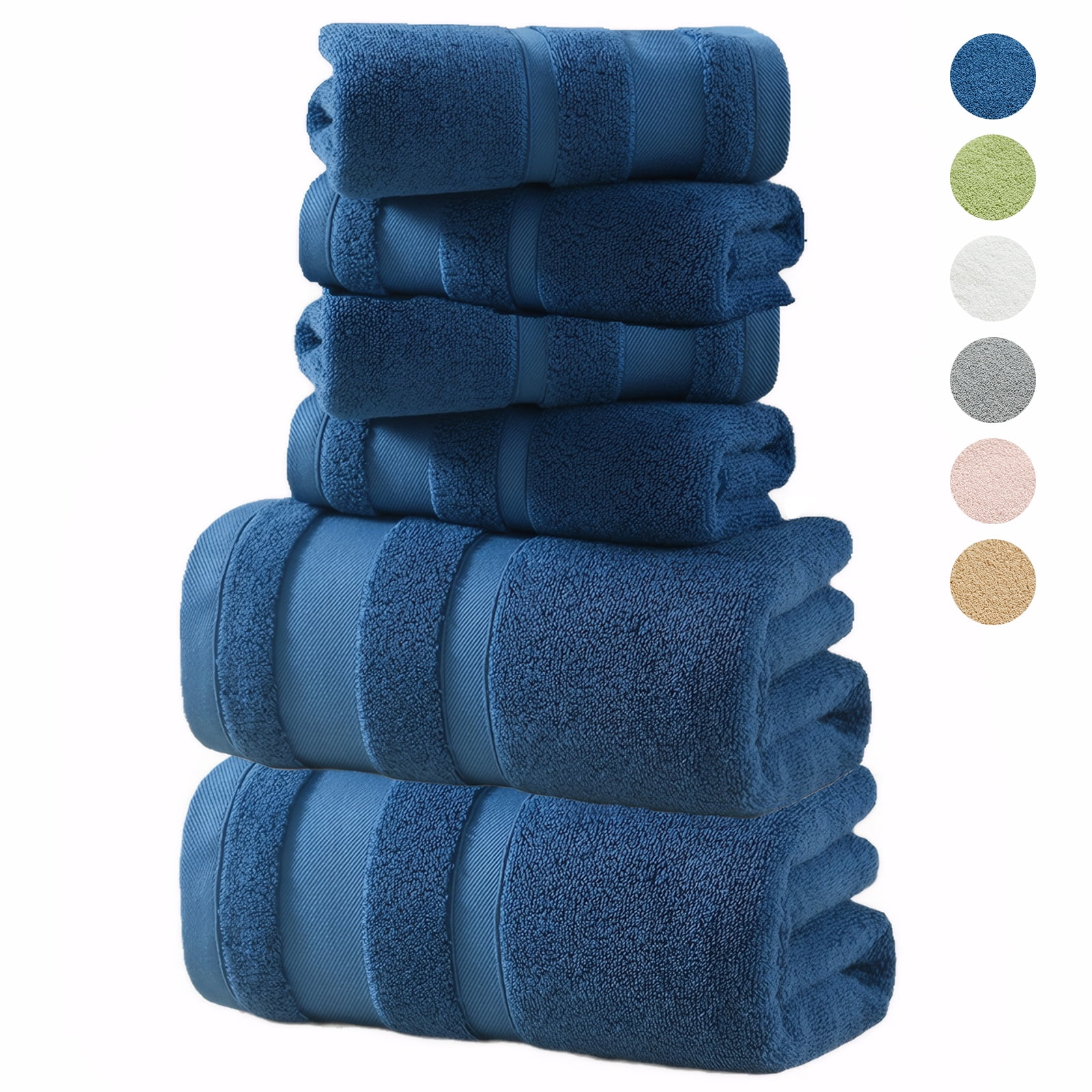 TOPCHANCES 6-Piece Towel Set, Ultra Absorbent Cotton Bath Towels Set (Blue)