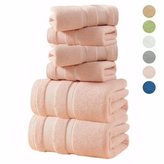 TOPCHANCES 6-Piece Towel Set, Ultra Absorbent Cotton Bath Towels Set (Pink)