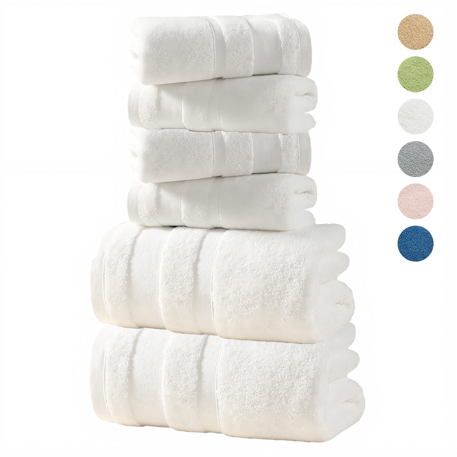 TOPCHANCES 6-Piece Towel Set, Ultra Absorbent Cotton Bath Towels Set (White)