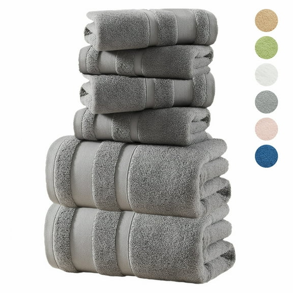 TOPCHANCES 6-Piece Towel Set, Ultra Absorbent Cotton Bath Towels Set (Gray)