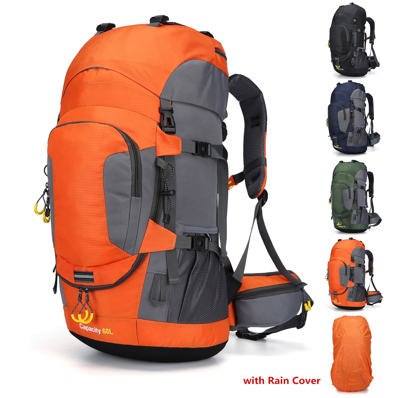 TOPCHANCES 60L Hiking Backpack, Waterproof Camping Bag with Rain Cover ...