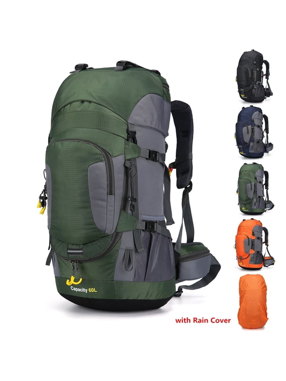 60L Hiking Backpack, Waterproof Camping Bag with Rain Cover, Lightweight Backpacking Back Pack