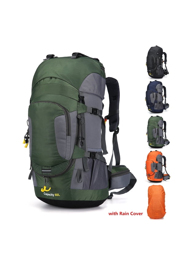60L Hiking Backpack, Waterproof Camping Bag with Rain Cover, Lightweight Backpacking Back Pack