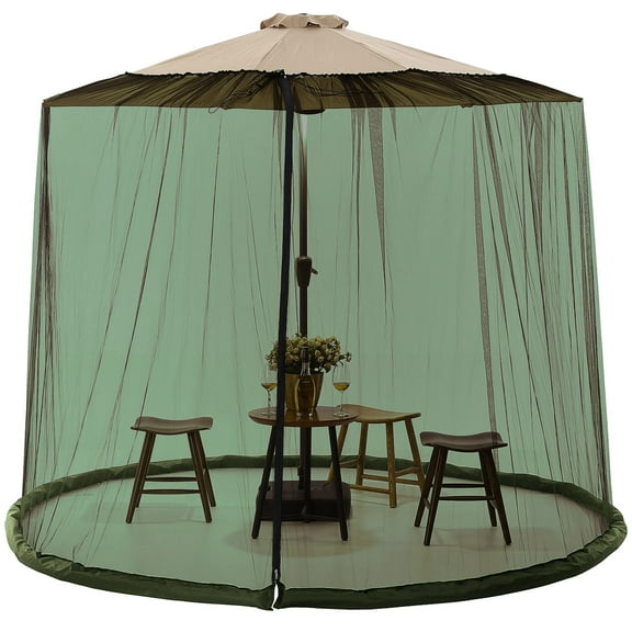 TOPCHANCES 7-10ft Patio Umbrella Mosquito Netting with Zipper Door, Polyester Mesh Screen, Height Diameter Adjustable, for Outdoor Patio Garden, 300x230cm(DxH), Green