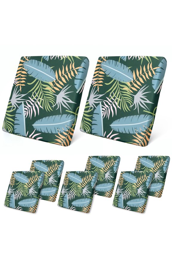 8 Pcs Patio Stretch Sofa Cushion Covers Outdoor Cushion Covers Replacement with Elastic Bottom, Couch Slipcover Sofa Seat Covers Patio Furniture Protector, Green Forest
