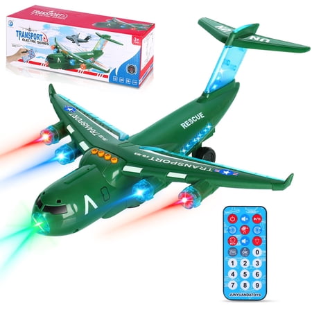 TOPCHANCES Airplane Toys for Kids, Bump and Go Electric Plane Toys with LED Flashing Light and Music Remote Control for Boys Girls 3-7 Year Old Birthday Gift