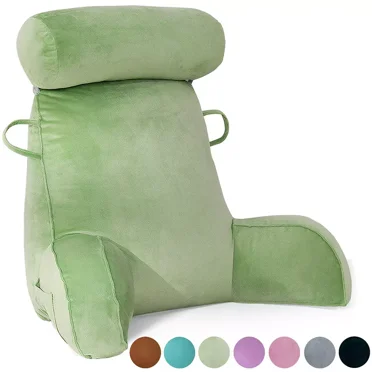 TOPCHANCES Backrest Reading Pillow, Bed Rest Pillow with Side Pocket & Detachable Neck Roll, Back Support Pillows for Bed Floor Sofa Daybed Office (Green)