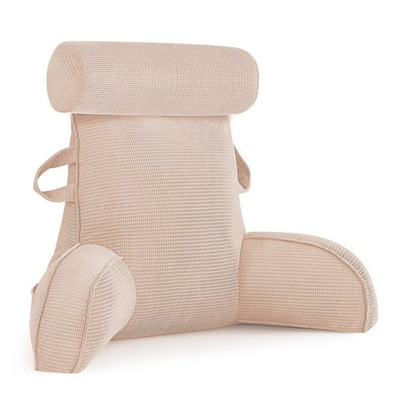 TOPCHANCES Backrest Reading Pillow, Bed Rest Pillow with Side Pocket, Detachable Neck Roll & Washable Velvet Pillowcase , Back Support Pillows for Bed Floor Sofa Daybed Office (Light Camel)