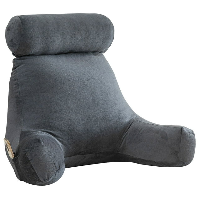 TOPCHANCES Backrest Reading Pillow, Bed Rest Pillow with Arms, Back Support Pillows ( Gray - Solid )