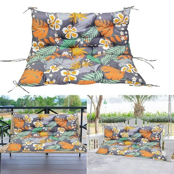 TOPCHANCES Bench Cushion Swing Chair Cushion Replacement Seat Pad 2-3 Seater Water Repellent Bench Cushion with Ties for Outdoor Garden Patio Furniture, Grey & Leaves, 100cmx100cm