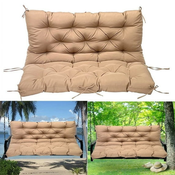 TOPCHANCES Bench Cushion Swing Chair Cushion Replacement Seat Pad 2-3 Seater Water Repellent Bench Cushion with Ties for Outdoor Garden Patio Furniture, Khaki, 100cmx100cm