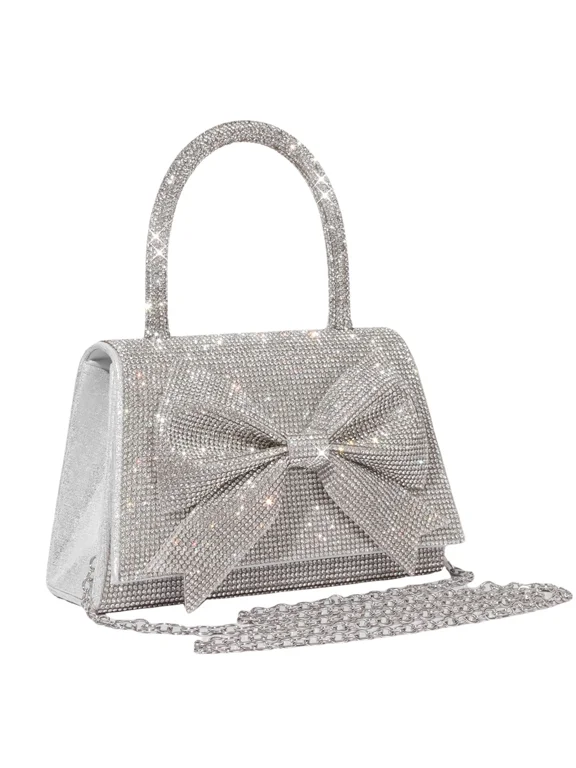 Bling Evening Handbag for Women Lady Girl Bride Rhinestone Clutch Bag for Prom Party Wedding, Silver