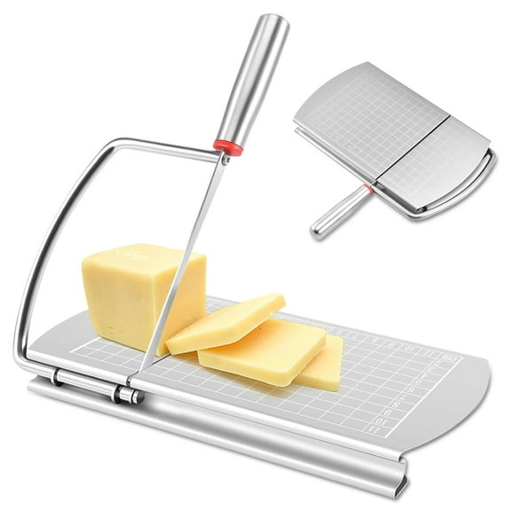 TOPCHANCES Cheese Slicer, Stainless Steel Cheese Cutter with Accurate Size Scale, Silver