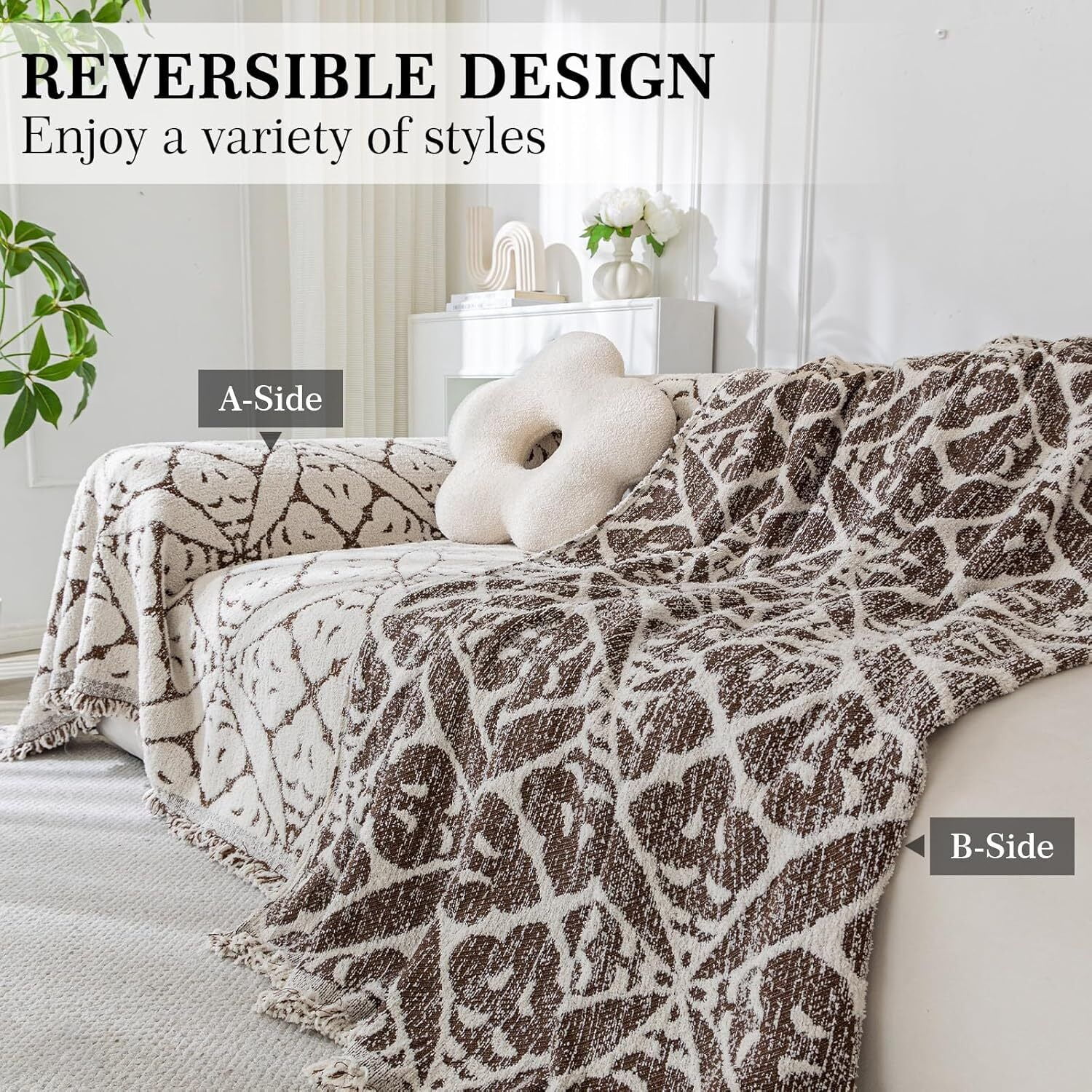 TOPCHANCES Chenille Couch Cover Sofa Slipcovers Towel Cover Couch Furniture Pet Protector Throws Blanket  (180*260cm, Coffee)