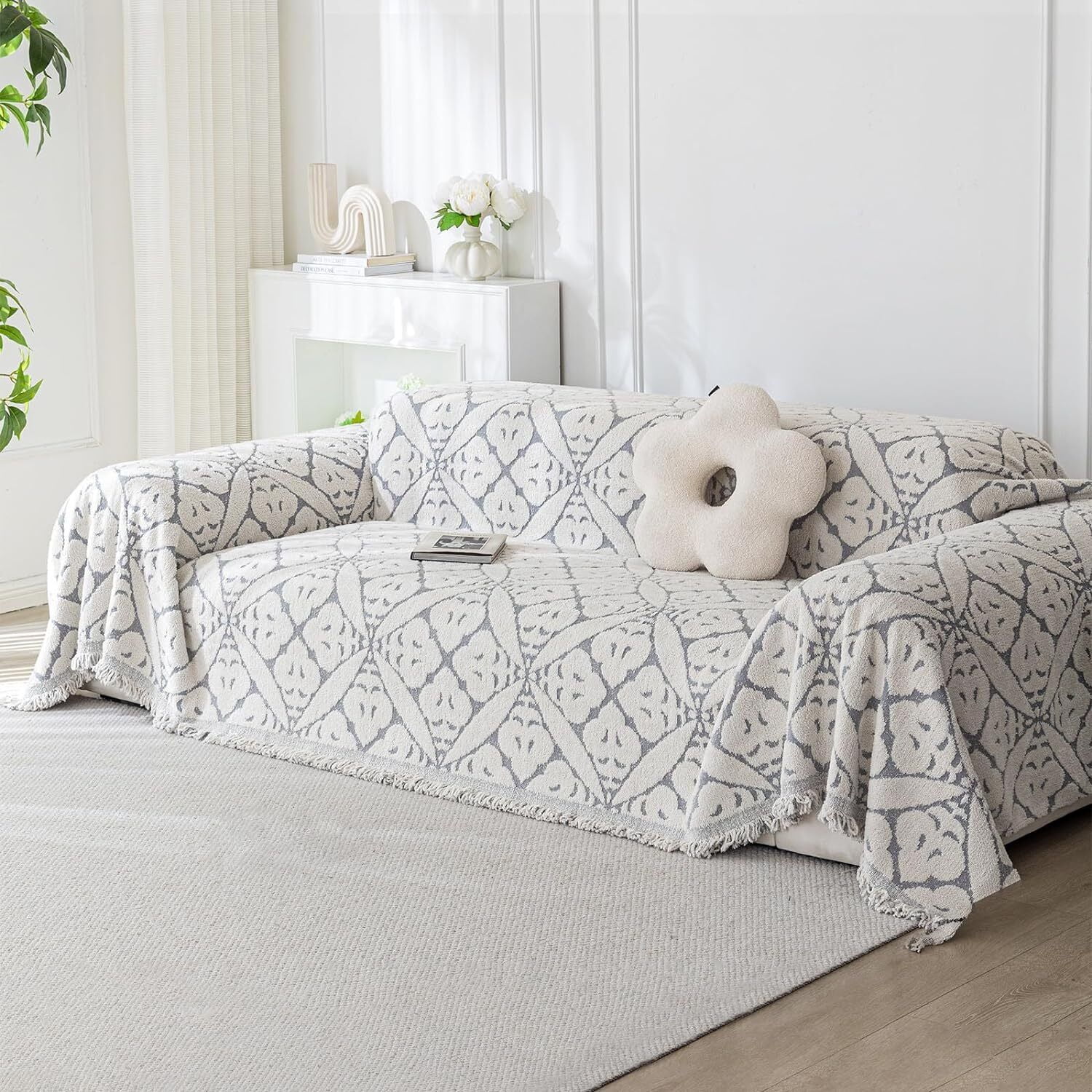 TOPCHANCES Chenille Couch Cover Sofa Slipcovers Towel Cover Couch Furniture Pet Protector Throws Blanket  (180*260cm, Grey)