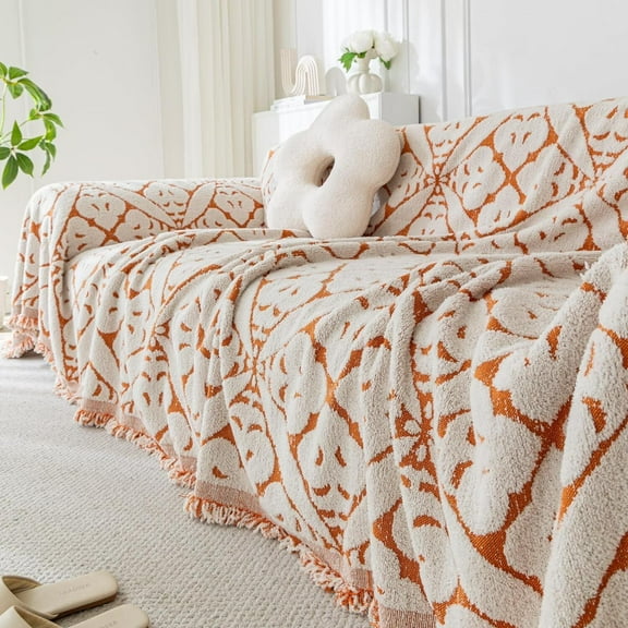 TOPCHANCES Chenille Couch Cover Sofa Slipcovers Towel Cover Couch Furniture Pet Protector Throws Blanket (180*300cm, Orange)