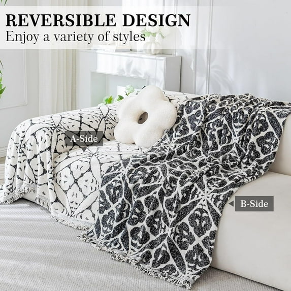 TOPCHANCES Chenille Throw Blankets, Double Sided Blankets for Sofa Couch (Black, 70" x 101")
