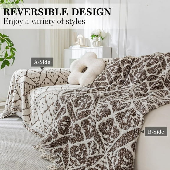 TOPCHANCES Chenille Throw Blankets, Double Sided Blankets for Sofa Couch (Coffee, 70" x 101")