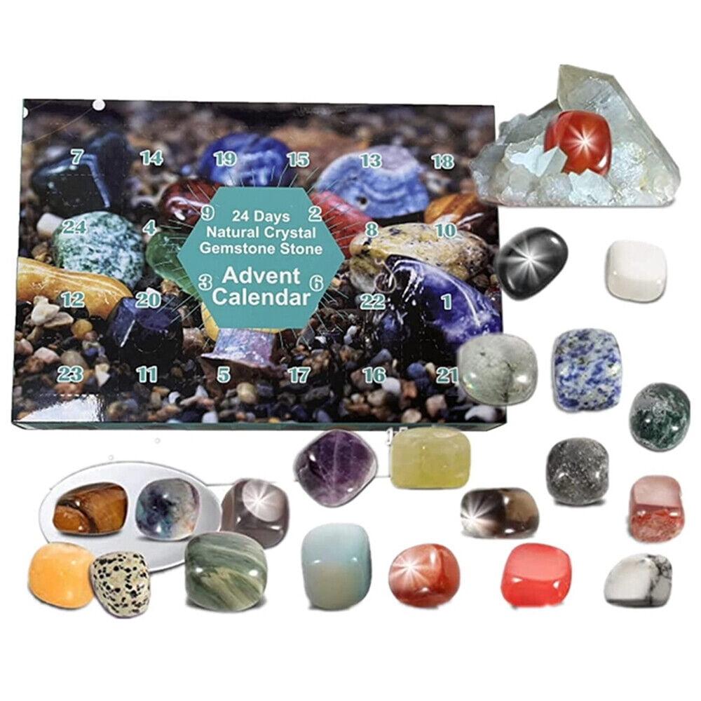 TOPCHANCES Christmas Advent Calendar, 2022 Rocks 24 Days Natural Crystal Gemstone Stone Minerals, Christmas Countdown Calendar for Boys, Girls, Kids, Adults, Christmas Party Favor Gifts, Blue