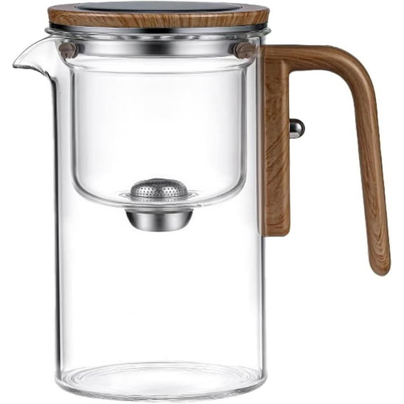 TOPCHANCES Clear Glass Tea Pot, Water Separation Glass Teapot with Wooden Handle & Infuser, 600ml