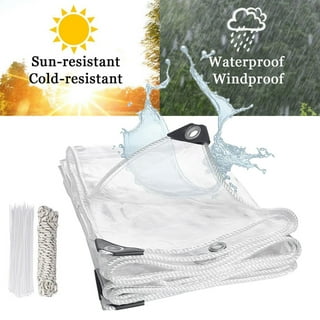 SHANNA Waterproof Clear Tarps Heavy Duty PVC Anti-Tear Outdoor Tarpaulin  with Metal Grommets and Ropes, 3.3x4.9ft 