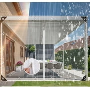 TOPCHANCES Clear Waterproof Tarp with Zipper Door, Heavy Duty PVC Vinyl Transparent Tarpaulin with Metal Grommets for Gazebo Porch Balcony Pergola (6.6ft x 6.6ft)