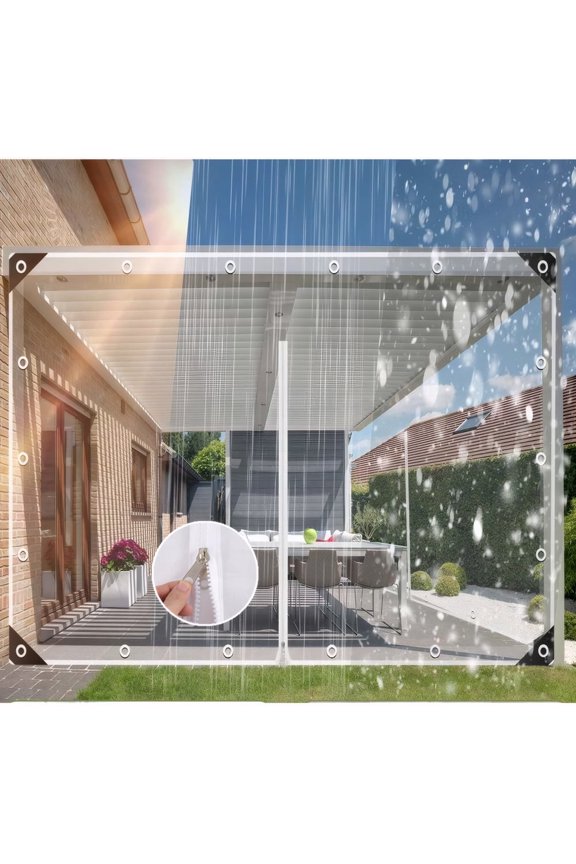 Clear Waterproof Tarp with Zipper Door, Heavy Duty PVC Vinyl Transparent Tarpaulin with Metal Grommets for Gazebo Porch Balcony Pergola (9.8ft x 13.1ft)