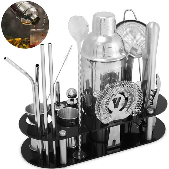 TOPCHANCES Cocktail Shaker Set, 23 Pieces Stainless Steel Bartender Kit, 750Ml Drink Mixer Professional Bartender Drink Making Tools, Silver