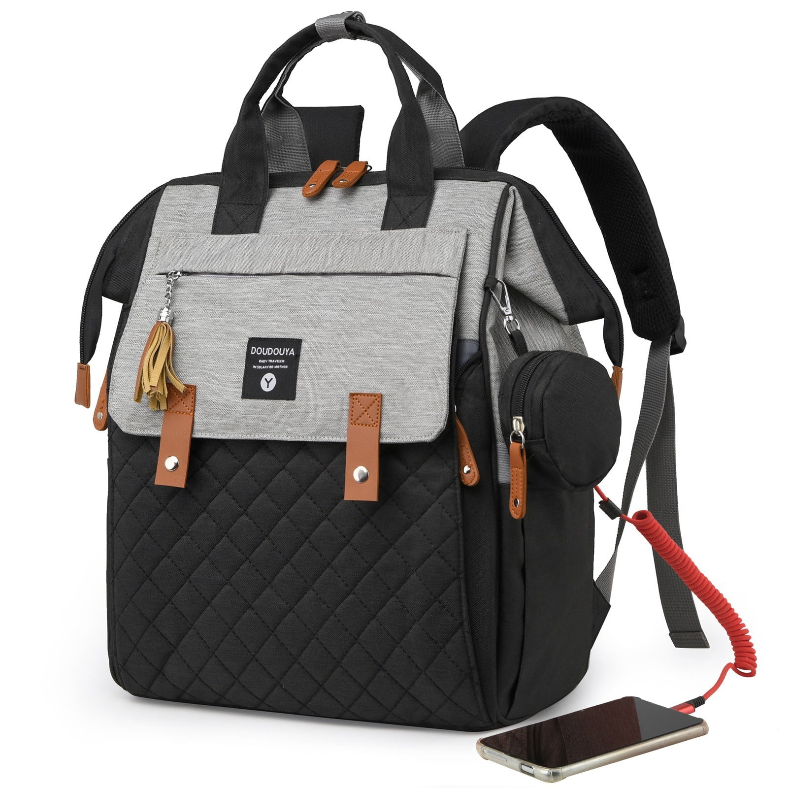 TOPCHANCES Diaper Bag Backpack, Multifunctional Baby Bag with Changing Station, 45L Large Capacity Baby Diaper Bags for Outdoor Travel (Black & Gray)