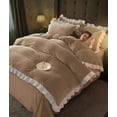 thumbnail image 1 of TOPCHANCES Duvet Cover Set, Soft Velvet Bedding Set with Two Pillowcases for Queen Size Bed, 89*89 inch (Light Brown), 1 of 7