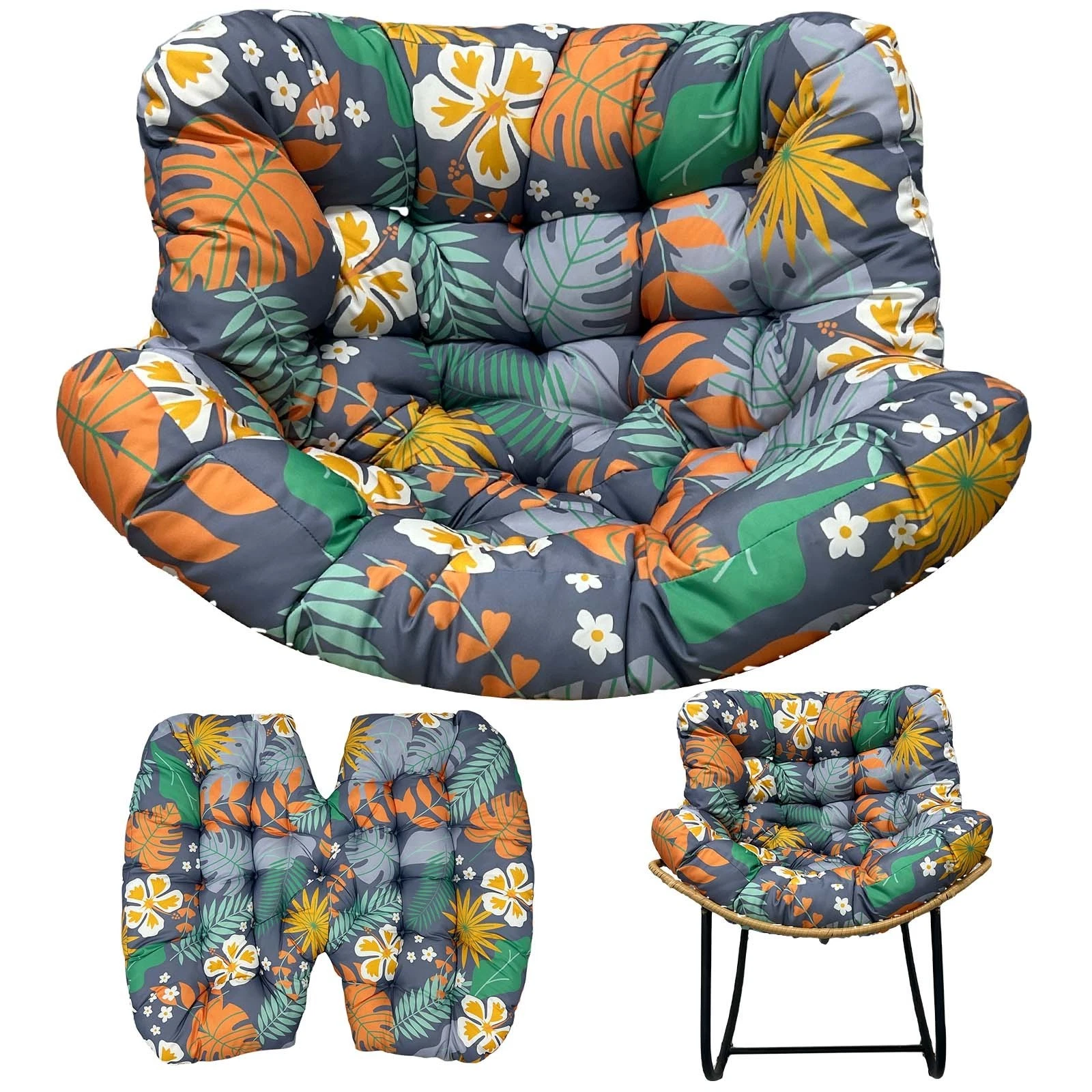 TOPCHANCES Egg Chair Cushion Only, Water-Resistant Outdoor Rocking Chair Cushion, Thick Papasan Seat Cushion with Ties for Patio, Porch, Balcony, Garden (Autumn)