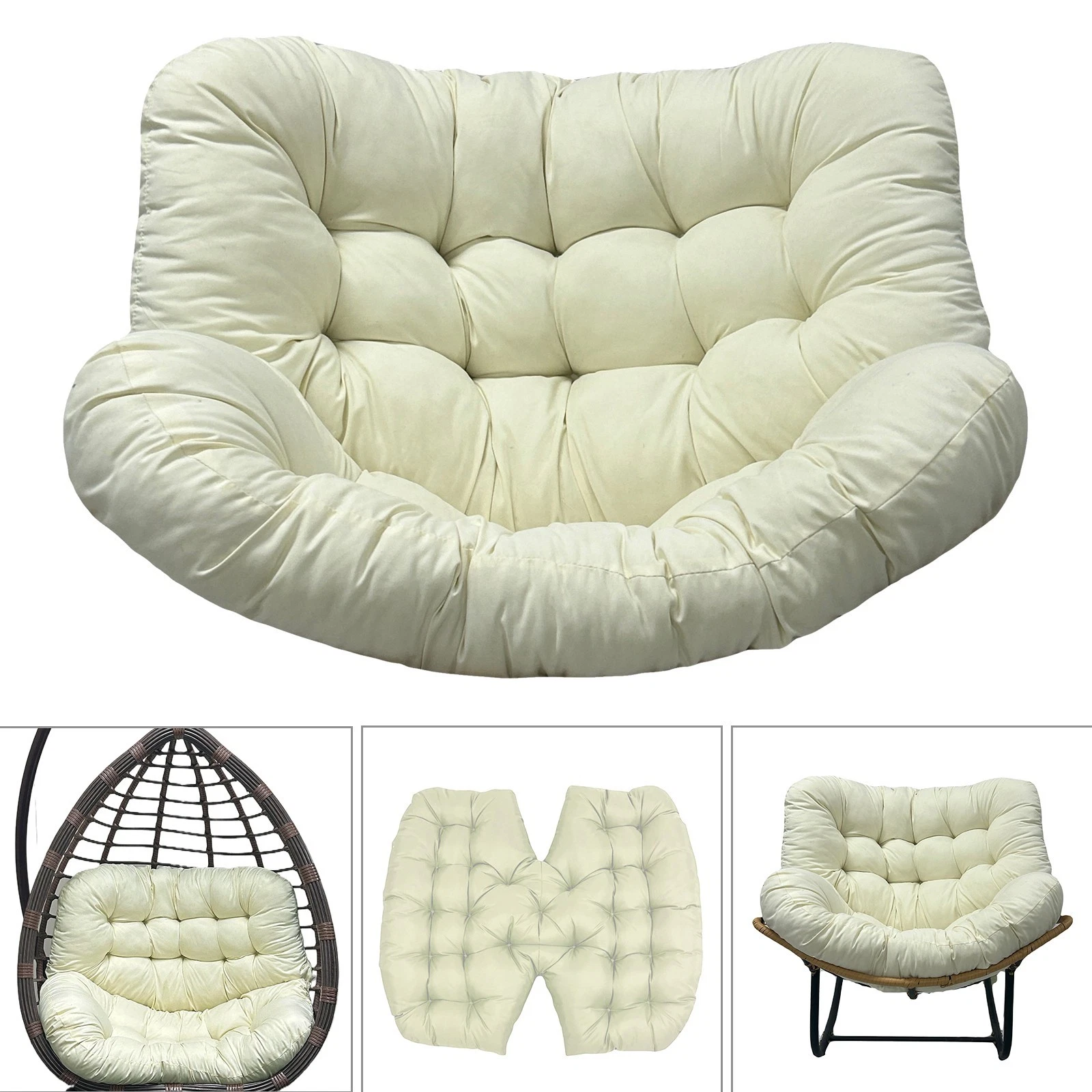 TOPCHANCES Egg Chair Cushion Only, Water-Resistant Outdoor Rocking Chair Cushion, Thick Papasan Seat Cushion with Ties for Patio, Porch, Balcony, Garden (Beige)