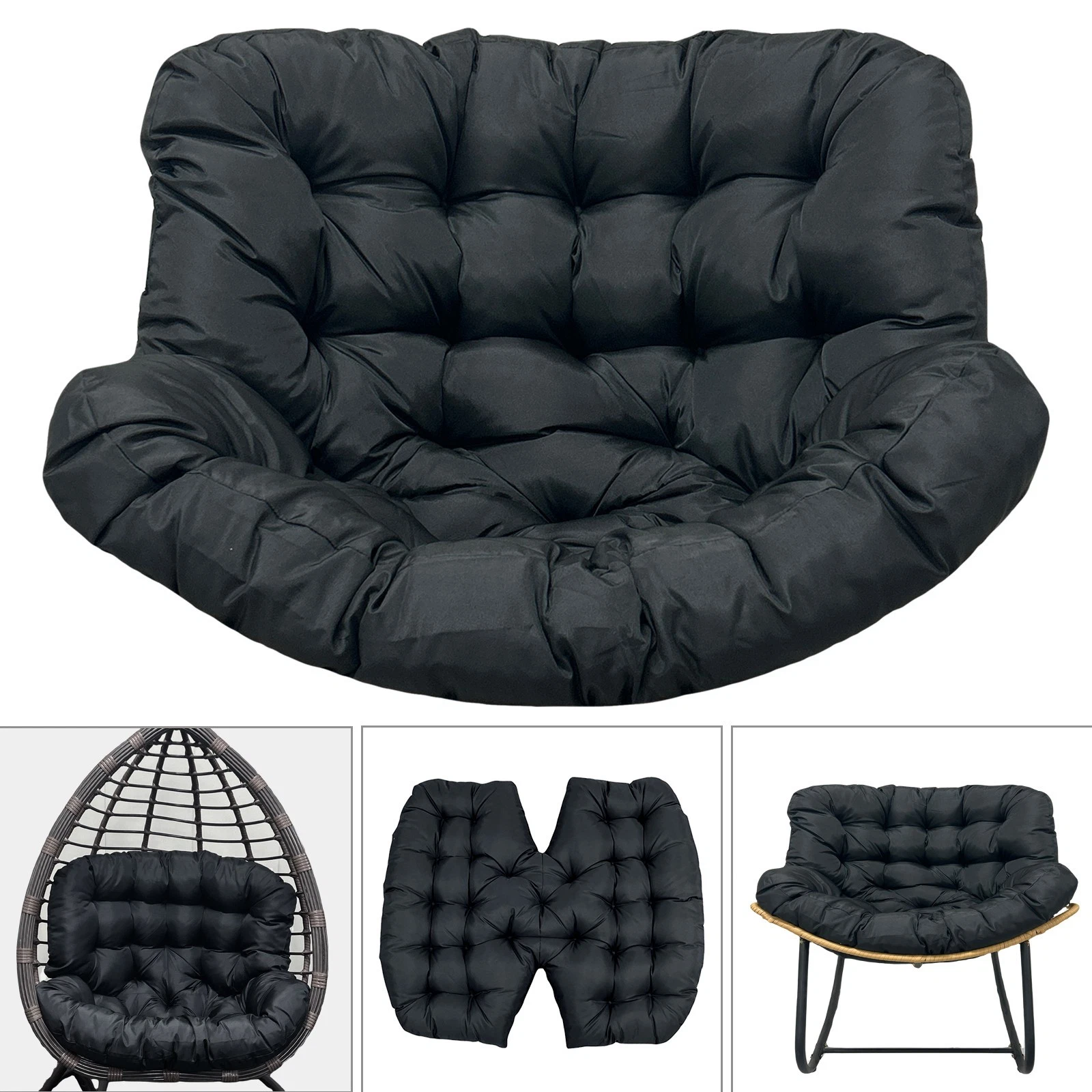 TOPCHANCES Egg Chair Cushion Only, Water-Resistant Outdoor Rocking Chair Cushion, Thick Papasan Seat Cushion with Ties for Patio, Porch, Balcony, Garden (Black)