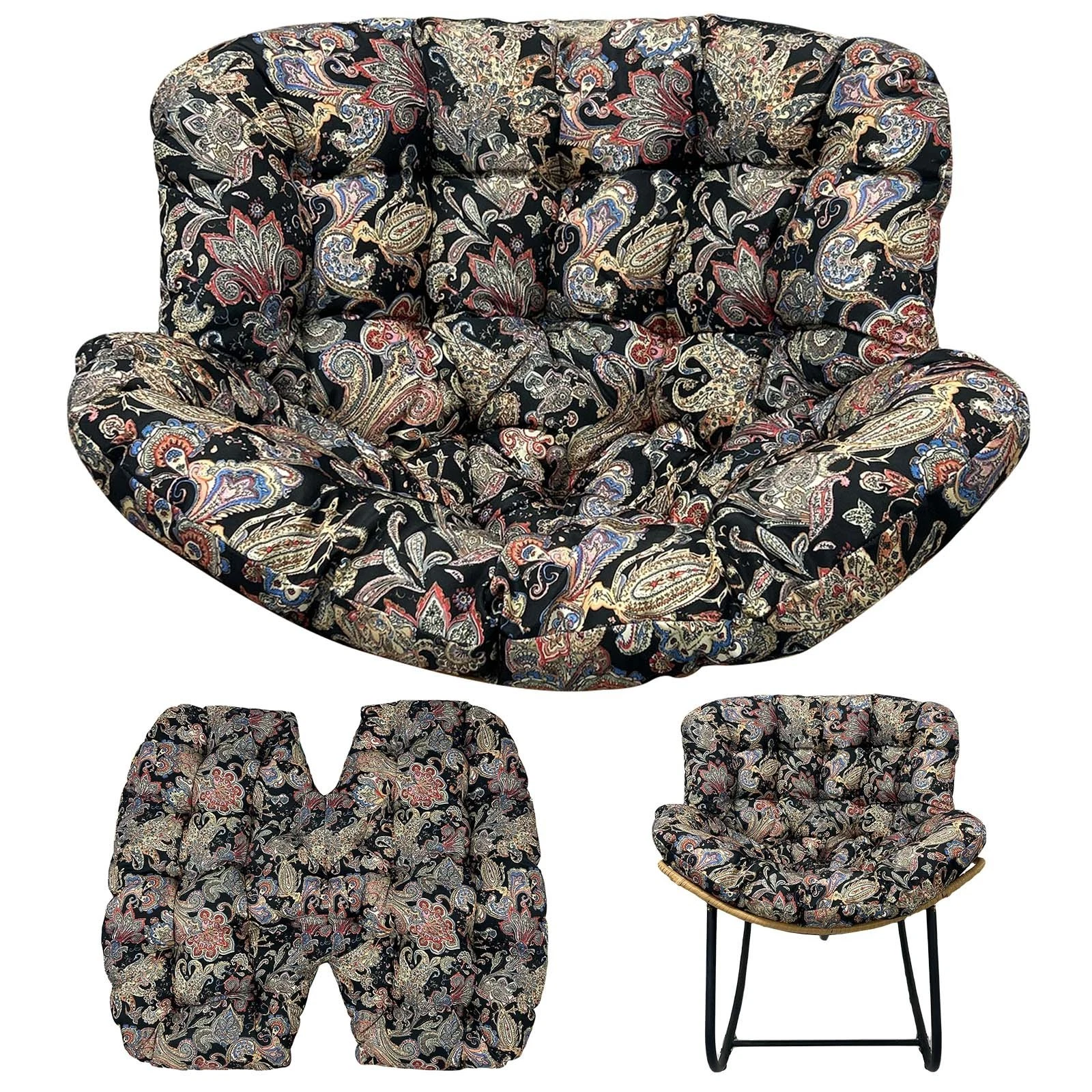 TOPCHANCES Egg Chair Cushion Only, Water-Resistant Outdoor Rocking Chair Cushion, Thick Papasan Seat Cushion with Ties for Patio, Porch, Balcony, Garden (Ethnic Style)