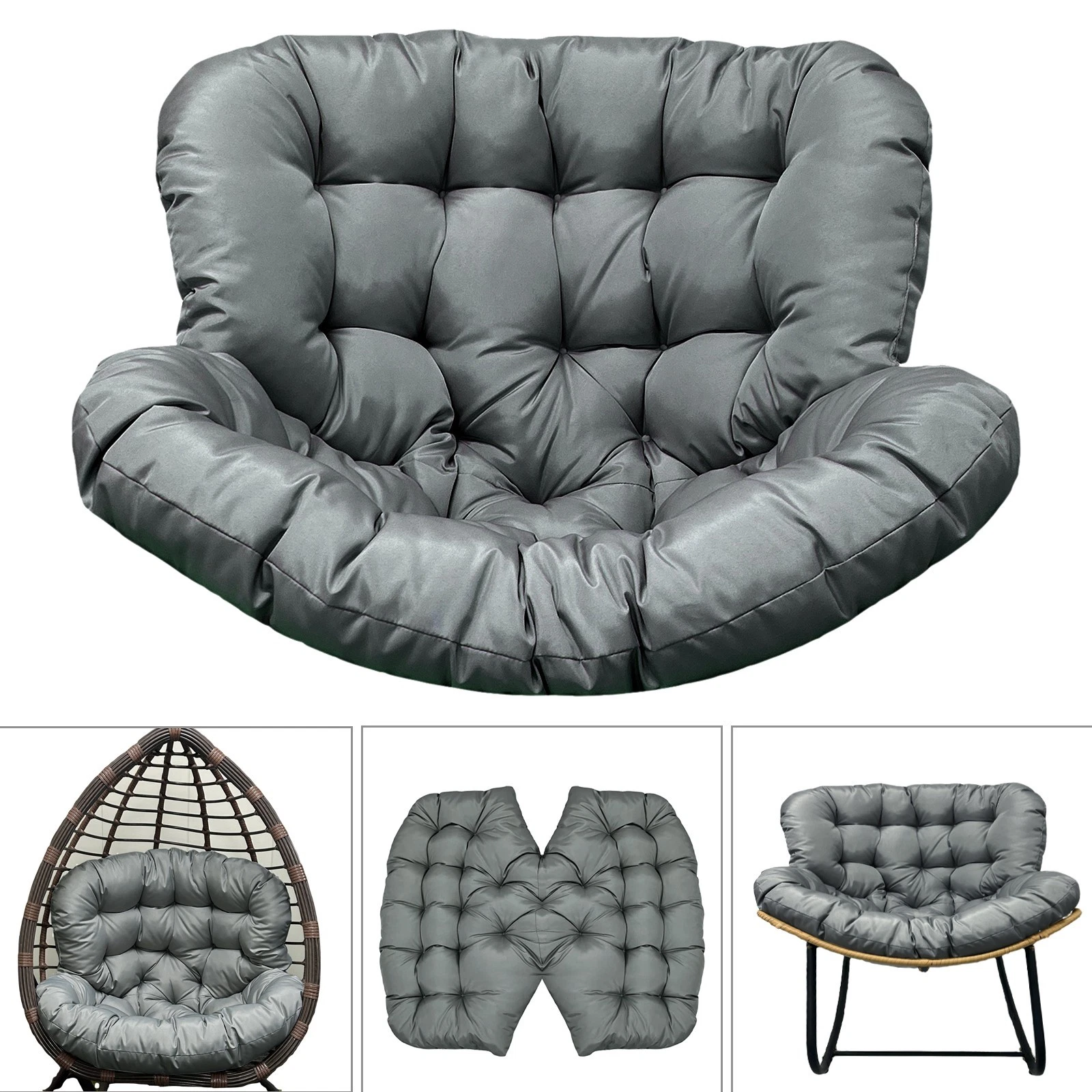 TOPCHANCES Egg Chair Cushion Only, Water-Resistant Outdoor Rocking Chair Cushion, Thick Papasan Seat Cushion with Ties for Patio, Porch, Balcony, Garden (Gray)