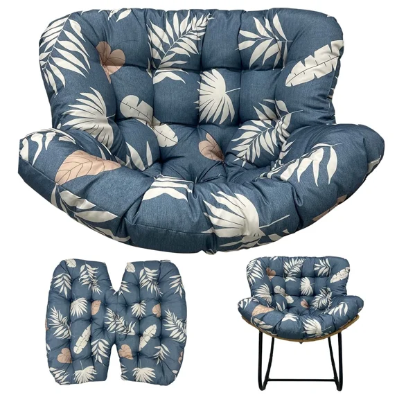 TOPCHANCES Egg Chair Cushion Only, Water-Resistant Outdoor Rocking Chair Cushion, Thick Papasan Seat Cushion with Ties for Patio, Porch, Balcony, Garden (Leaves)