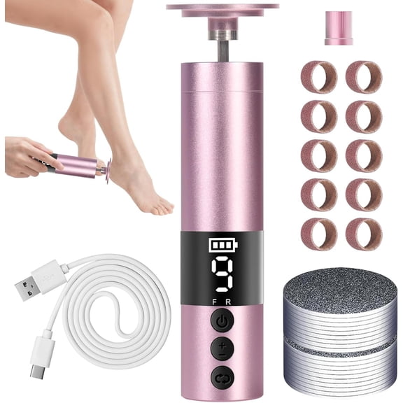 TOPCHANCES Electric Foot File for Callus Removal, 9-Speed Rechargeable Pedicure Kit with LED Display & Nano Glass Heads (Rose Gold)