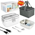 thumbnail image 1 of TOPCHANCES Electric Heating Lunch Box, Leak Proof Food Warmer Container for Car Home Office, 12V 24V /110V, 1.8L Food Heater with Fork & Spoon & Carry Bag, Grey White, 1 of 7